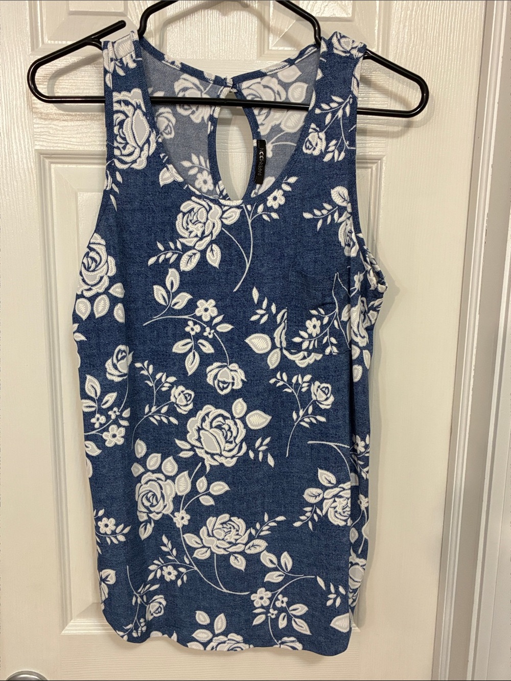 Papermoon Blue and White Floral Keyhole Tank Top